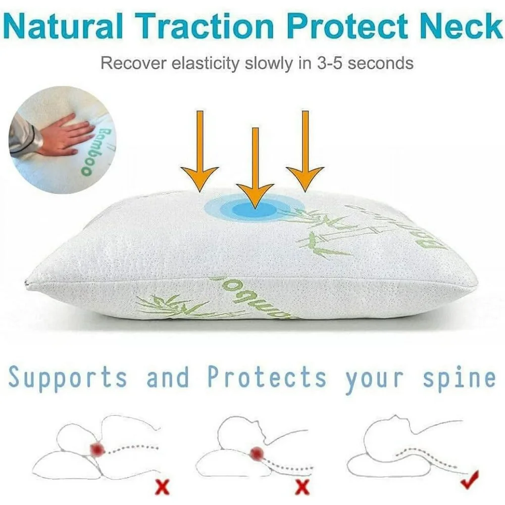 Bamboo Pillow Shredded Memory Foam for Sleeping Ultra Soft, Cool & Breathable